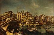 Workshop of Michele Marieschi The Rialto Bridge from the Riva del Vin oil on canvas